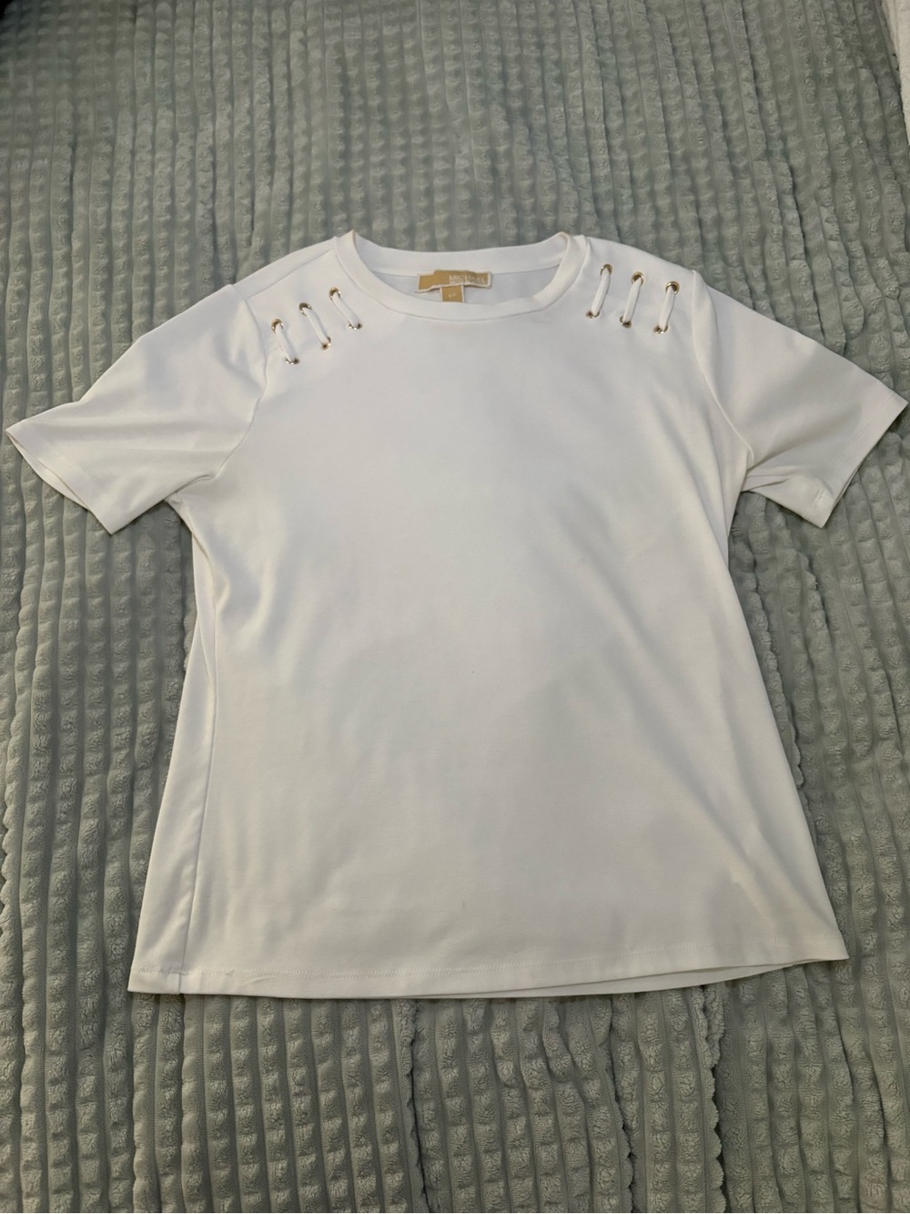 Michael Kors White Short-Sleeve Tee with Gold Eyelet Detail